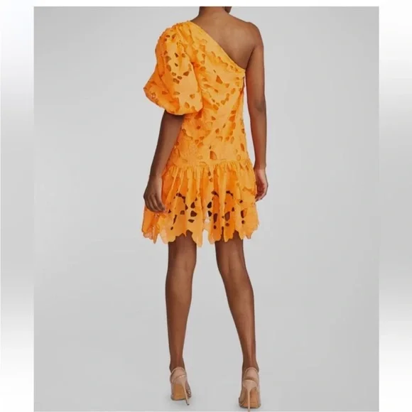 Zac Posen Dress Mini Floral Embroidered One-Shoulder Apricot Dress Size 4 - Picture 3 of 16